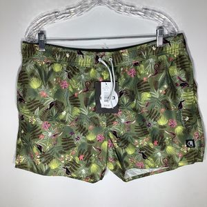 Liquid Mens Swim Shorts Green Floral‎ Size XL NWT
